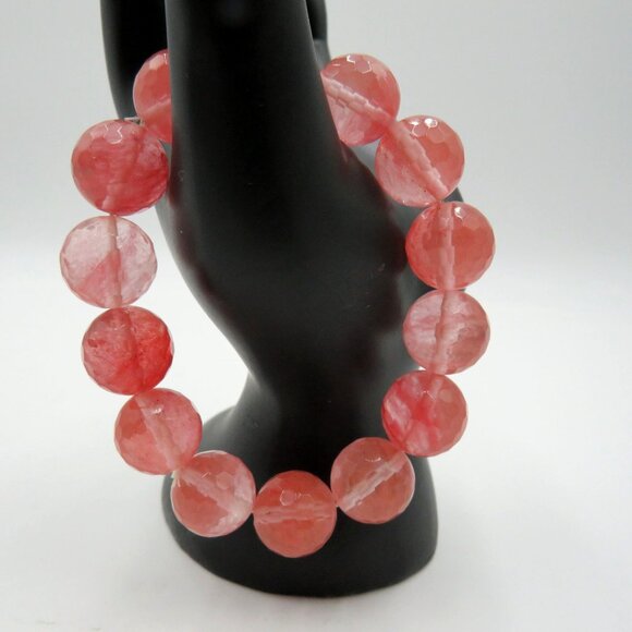 Rose Pink Quartz Bracelet Faceted Bead Chunky Stones Stretch - Picture 2 of 10